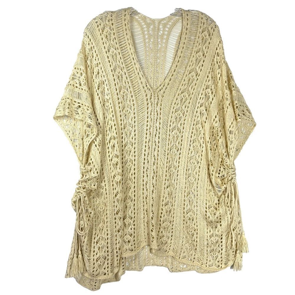 Boho ladies crochet sweater cover up one size buttercream vneck capsule fairy